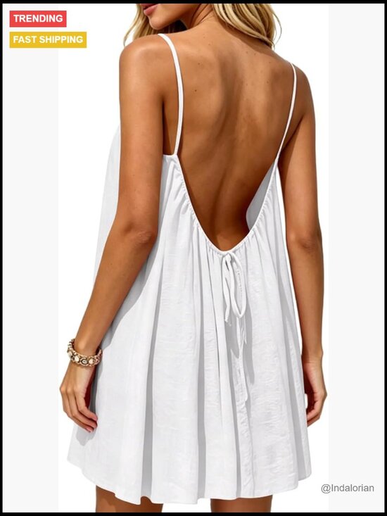 Dresses & Skirts - Backless Cami Maxi Sundress Flowy Beach Cover Up Boho Sexy Open Back Dress